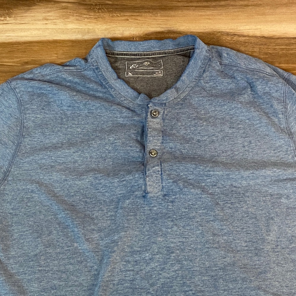 Eddie Bauer Mens XL Blue Heathered Long Sleeve Henley Shirt Cotton‎ Blend